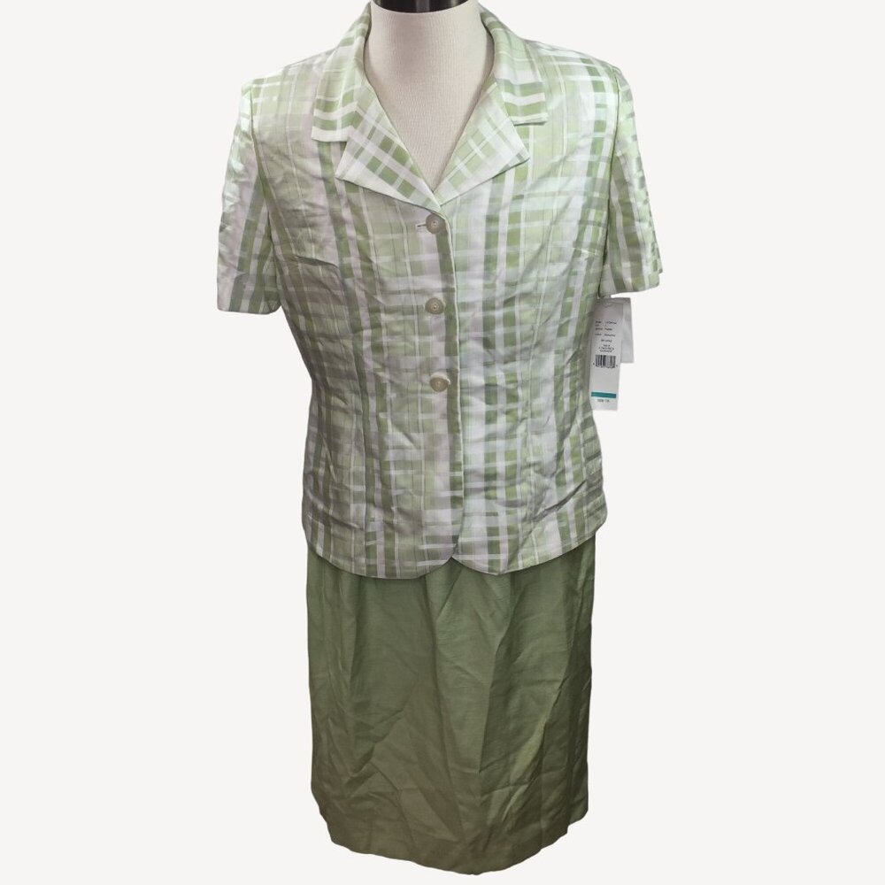 Leslie Fay Womens Pastel Pistachio Green Skirt Suit Office Church Jacket Size 16
